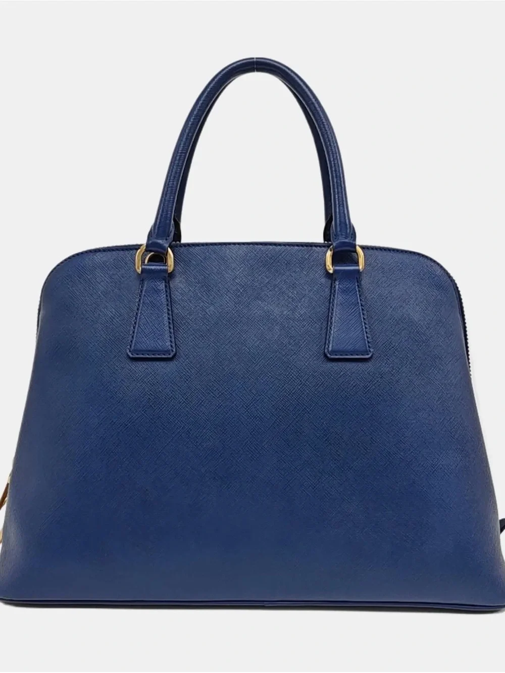 ♥️Prada Saffiano Large Blue Leather Promenade Dome Satchel with Gold Hardware♥️